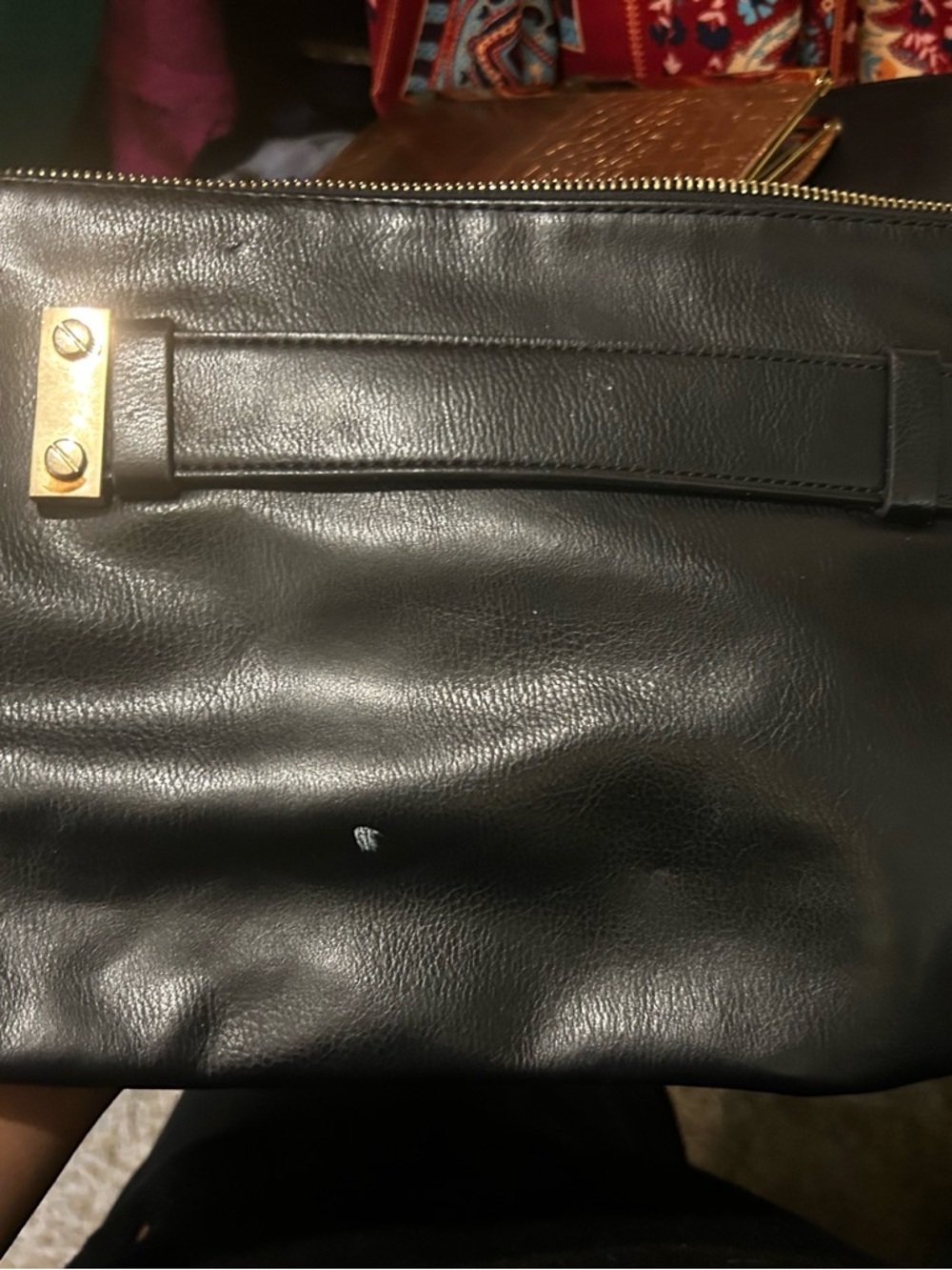 Black Leather Women's Briefcase Clutch with Gold Accent